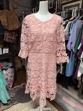 Love By Design Pink Crochet Midi Dress